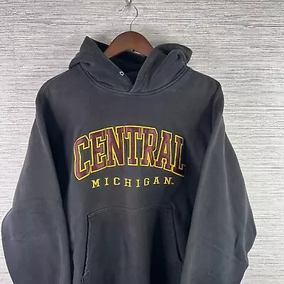 VINTAGE Central Michigan Chippewas Sweatshirt Mens Large Black Hoodie 90s Logo • $18.88