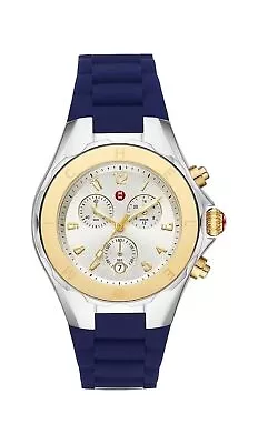 Michele Women's Navy Tahitan Two-Tone 18k Gold Jelly Bean Watch 40mm • $338.58