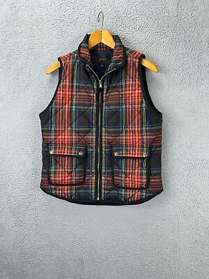 J.Crew Vest Womens Medium Primaloft Red Black Plaid Quilted Insulated Full Zip • $33.25