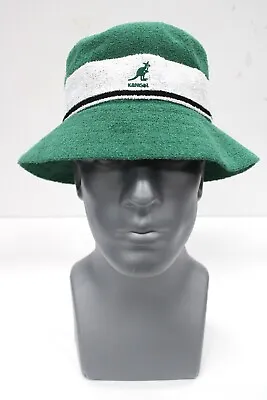 KANGOL Green And White Striped Bucket Hat With Logo 100% Authentic • $75.99