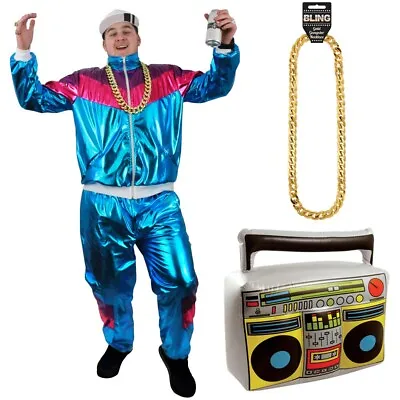 80s Shell Suit Fancy Dress Costume Chav 1980's Shiny Tracksuit Men's Women's • £23.99