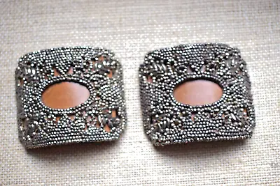 Holfast Marcasite Shoe Clips Steel Cut On Brown Leather Made In France Antique • $27.99