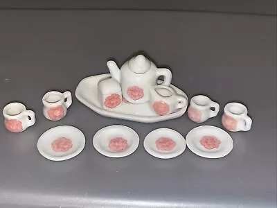 Tea Set Pretty Port Ltd Miniature Lot 14 Pieces Mini Pink Flowers Doll Barbie • $9.99