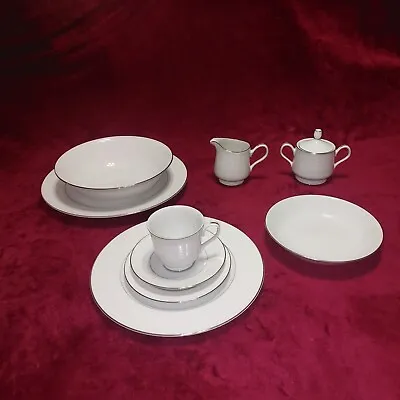 VTG D/C Carlton Japan China Dinnerware PLYMOUTH #303 White Floral  45-Piece Set  • $190