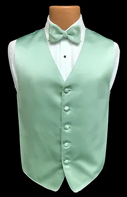 Men's Mint Green Tuxedo Vest & Tie Choice Satin Fullback Prom Groom Wedding • $2.96