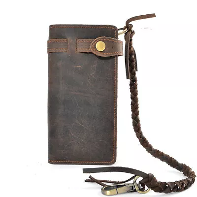 Rswsp Vintage Men's Leather Card Holder Long Chain Trucker Wallet Biker Billfold • $21.59