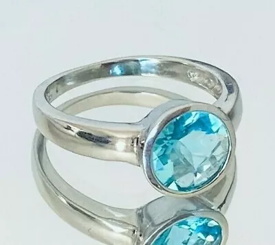 R80808B Mt St Helens Swiss Blue Helenite Bezel Set Sterling Silver Ring • $42