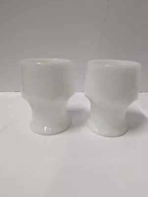 Set Of 2 Vintage White Milk Glass Honeycomb Heavy 8 Oz Glass Tumblers 4.25  Tall • $12.99