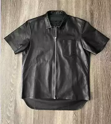 New Men's Black Classic Shirt Style Genuine Half Sleeve Leather Jacket XS To 3XL • $110