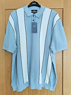 M&S Cotton Rich Striped Knitted Polo Shirt UK 3XL • £15.99