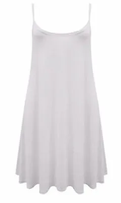 Womens Sleeveless Cami Swing Dress Floaty Flared Strappy Skater Long Top • £6.99