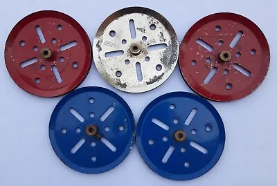 £12.50 • Buy Meccano 19b Pulley 3  With Boss X5 - 1 Nickel 2 Red 2 Blue Vintage Spares Used