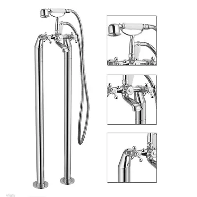 £103.99 • Buy Stafford Freestanding Bath Shower Mixer Pipe Legs Chrome Bathroom Brass Tap