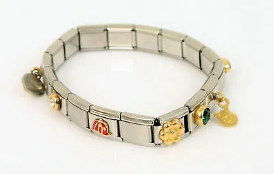 Vtg Italy Beautiful 14k Yellow Gold Charms Disney Fire Opal Stainless Bracelet  • $85