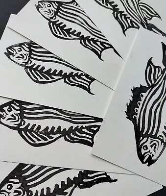 Limited Edition Seaside Fish Unique Lino Print BLACK • £6