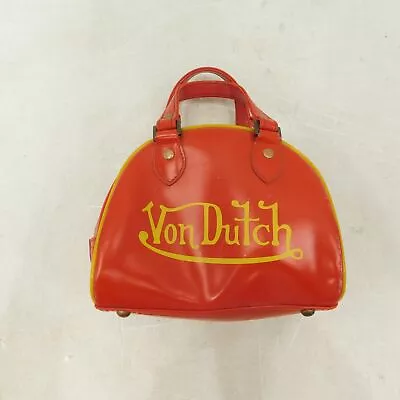 Vintage Von Dutch Red & Yellow Leather Bowling Bag Handbag Purse • $15.50
