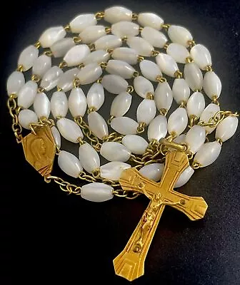 Vintage Catholic  Genuine Mother Pearl MOP Rosary Gold Tone Crucifix France • $34.99