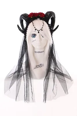 £31.31 • Buy C-29 Widder Devil Headband Vampire Headdress Roses Veil Gothic Lolita