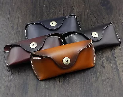 Real Cow Leather Handmade Glasses Pouch Vintage Sunglasses Belt Loop Case YHU87 • £22.34