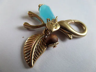 MARTINE WESTER GOLD COLOURED BROWN & TURQUOISE & WISHBONE LEAF BAG CHARM New • £5.99