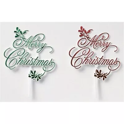 MERRY CHRISTMAS Cake Topper Mistletoe Pick  Xmas Decorations Red Green • £2.29