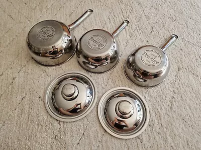 £40 • Buy Prestige 18/10 Stainless Steel Pan Set 2.4L, 1.9L & 1.4L & 2x Lids *Quality VGC*