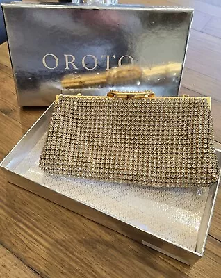 Vintage Gold Oroton Rhinestone Clutch Bag Crystal Purse Oroton Original Box • $275