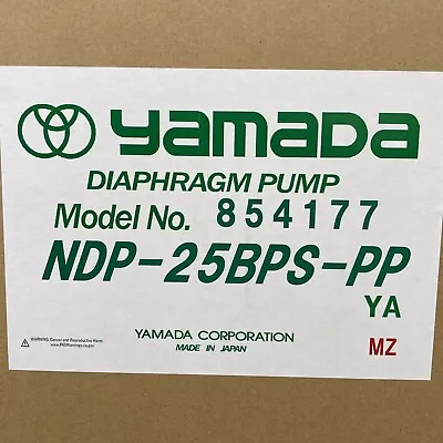 Yamada  854177 NDP-25BPS-PP 1  Polypropylene Air Operated Double Diaphragm Pump • $1225