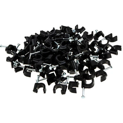 £2.99 • Buy Round Black Cable Clips Tacks With Masonry Nail Flex Clips