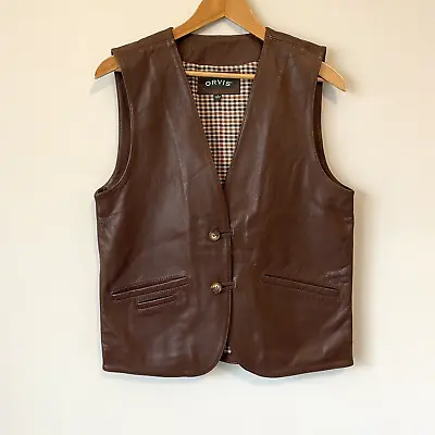 Orvis Canyon Country Leather Vest Mens Sz Small S Buttons Pockets Preppy Hipster • $149.99