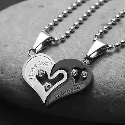 Stainless Steel Couples I Love You Half Heart Necklaces • $8