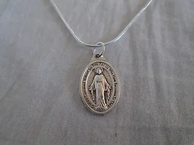 1   Italian Silver Miraculous Medal 925 Sterling Snake Chain Necklace Italy • $10