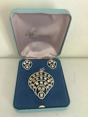 Vintage Camelot Box Set Necklace Jewelry Clip Earrings Rhinestones In Box • $28