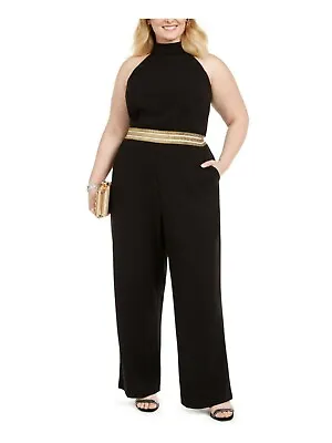 NWT $79 TEEZE ME Women's 18 Black Gold Sleeveless Halter Metallic Pants Jumpsuit • $22