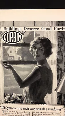 P.F. Corbin Easy Working Windows Woman Opening Home Window 1925 Print Ad • $11.40