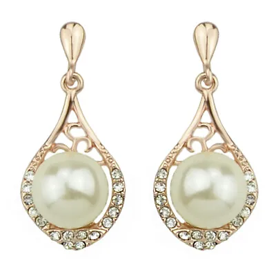 Perfect Wedding And Engagement Jewellery Pearl Rhinestone Water Drop Earrings • $2.99