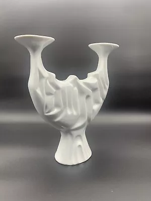 Vintage Naaman Porcelain White Shabat Candle Holder Israel 9.75  T 9 W MCM • $65