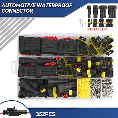 352Pcs Car Waterproof Electrical Wire Automotive Connectors 1-4 Pin Way Plug Kit • $18.68