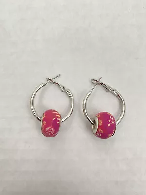 Viva Beads Handmade Y2K 90s 00s Clay Beaded Silver Hoop Earrings • $6