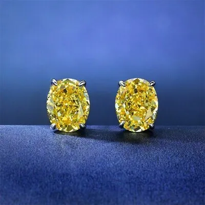 Gift 925 Silver 2Ct Lab- Created Oval Cut Yellow Topaz Solitaire Stud Earrings • $20.74