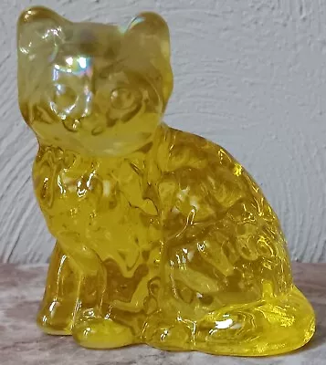 Kitten Kitty Fluffy Cat - Crystal Carnival Glass Airbrushed Yellow - Mosser USA • $34.99