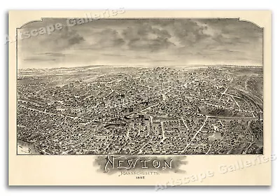 Newton Massachusetts 1897 Historic Panoramic Town Map - 20x30 • $18.95