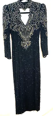 Vintage 90's Alyce Designs Silk Gown Size 8. 100%silk Hand Sewn Dress Formal Blk • $29.99