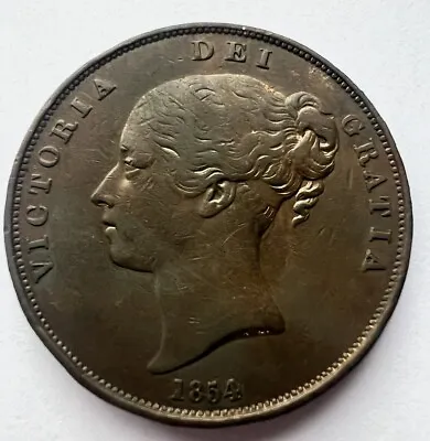 1854 Queen Victoria Young Head One Penny Copper Coin - Good Example • £59.95