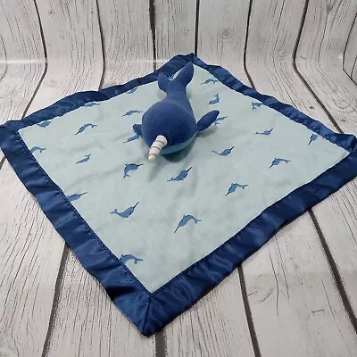 Cloud Island Blue Narwhal Baby Lovey Satin Trim Muslin Security Blanket Target • $11.15