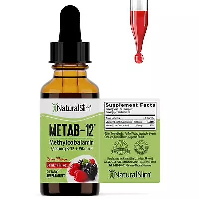 NaturalSlim Metab-12 Drops - Vitamin B12 Sublingual Methylcobalamin Liquid30 Ml • $40.24