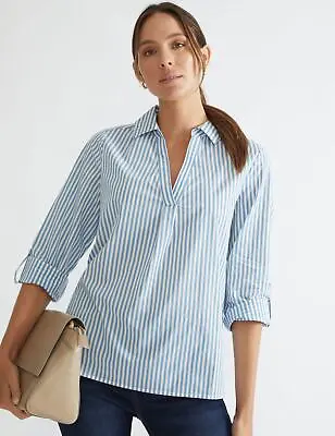 KATIES - Womens Tops -  Short Sleeve Cotton Blend Longline Shirt • £25.22