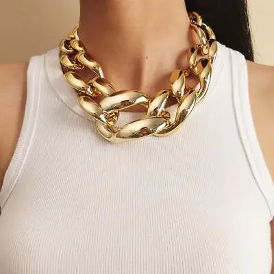 Women's Chunky Gold/silver Miami Curb Cuban Choker Big Chain Statement Necklace • $8.99