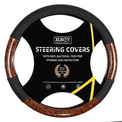 Wood Grain Steering Wheel Cover Leather Anti-Slip Breathable For Car SUV Jeep & • $17.99