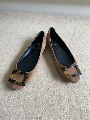 Roger Vivier Brown Tan Suede Ballet Pumps Sz 40.5/UK 7.5 Large Fit • £110